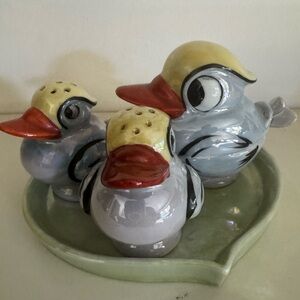 Rare Vintage 1950 Japan Porcelain Luster ware Salt Pepper shakers with sugar bow